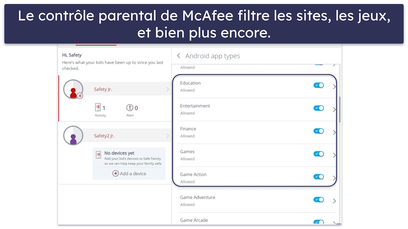 4. McAfee : le meilleur outil de contrôle parental pour les joueurs
