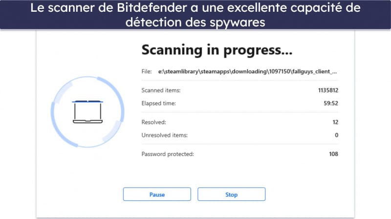 🥉3. Bitdefender — Excellente détection des logiciels espions et de nombreuses fonctionnalités supplémentaires