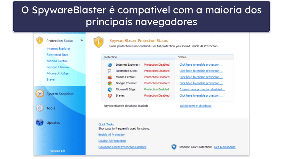 Bônus. SpywareBlaster — Ideal para proteção adicional durante a navegação