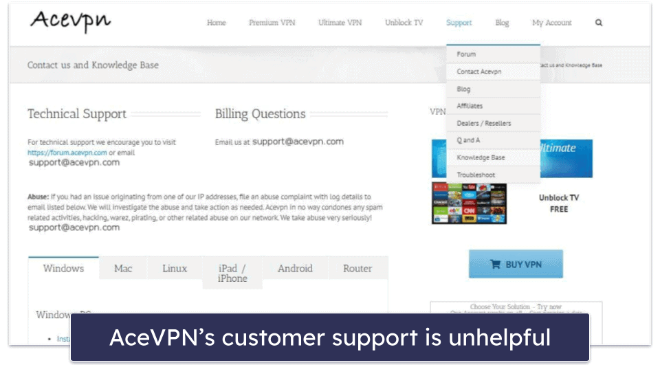AceVPN Customer Support