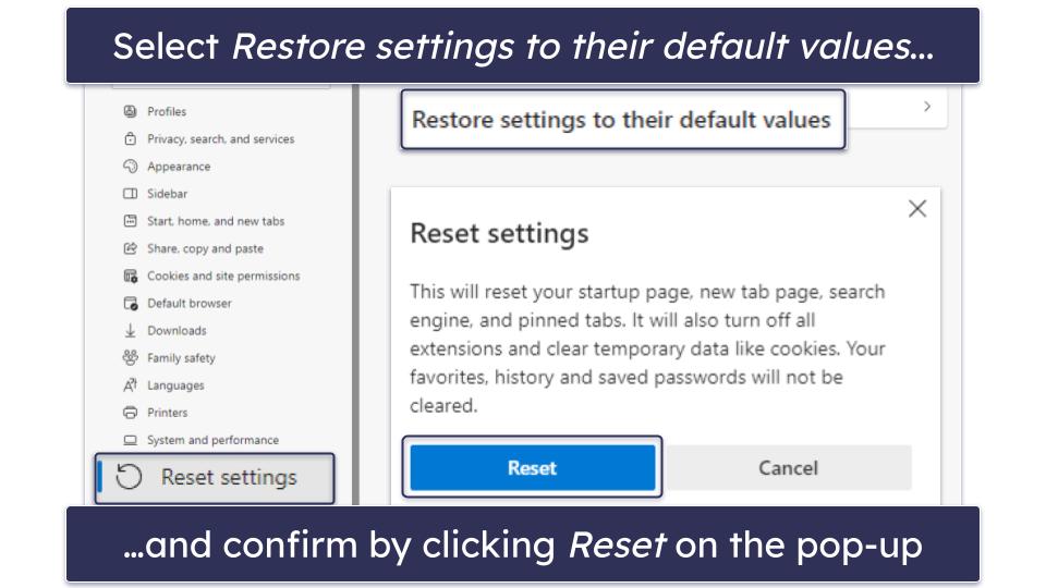 Preliminary Step 2: Reset Browsers to Default Settings