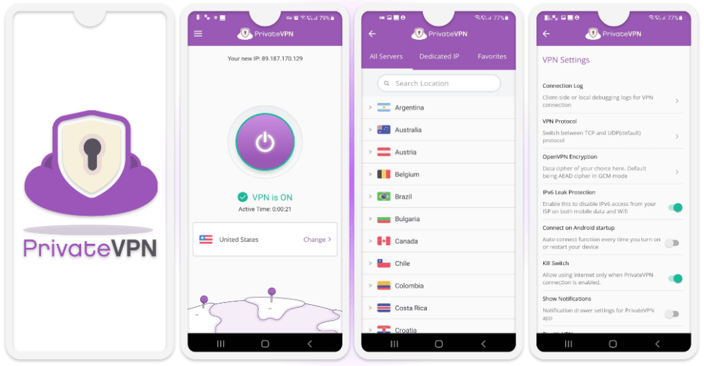 5. PrivateVPN – Un VPN Android intuitif avec une bonne prise en charge du streaming