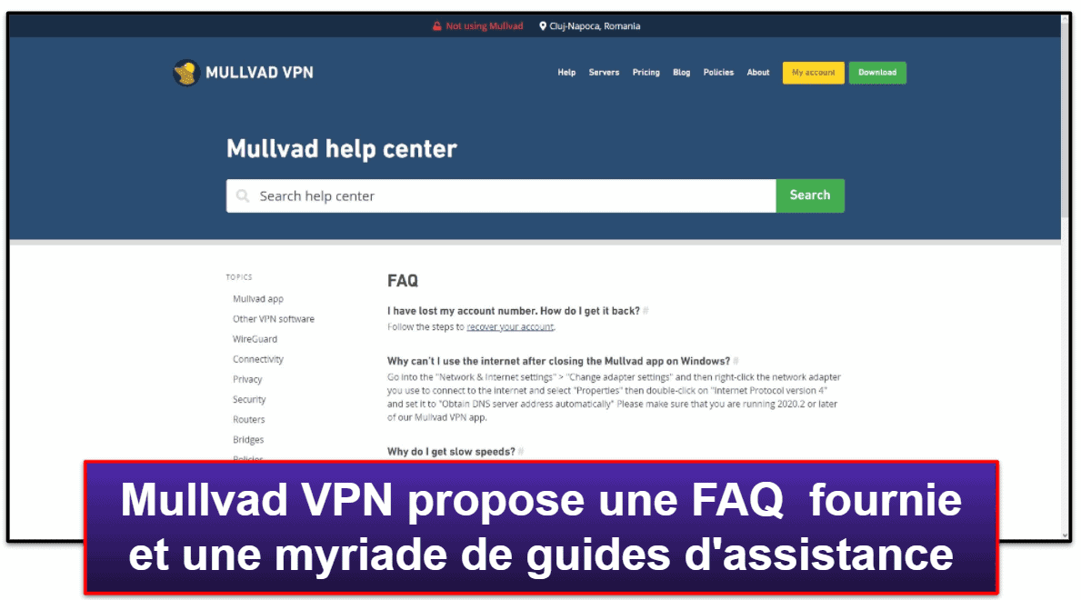 Assistance clientèle Mullvad VPN