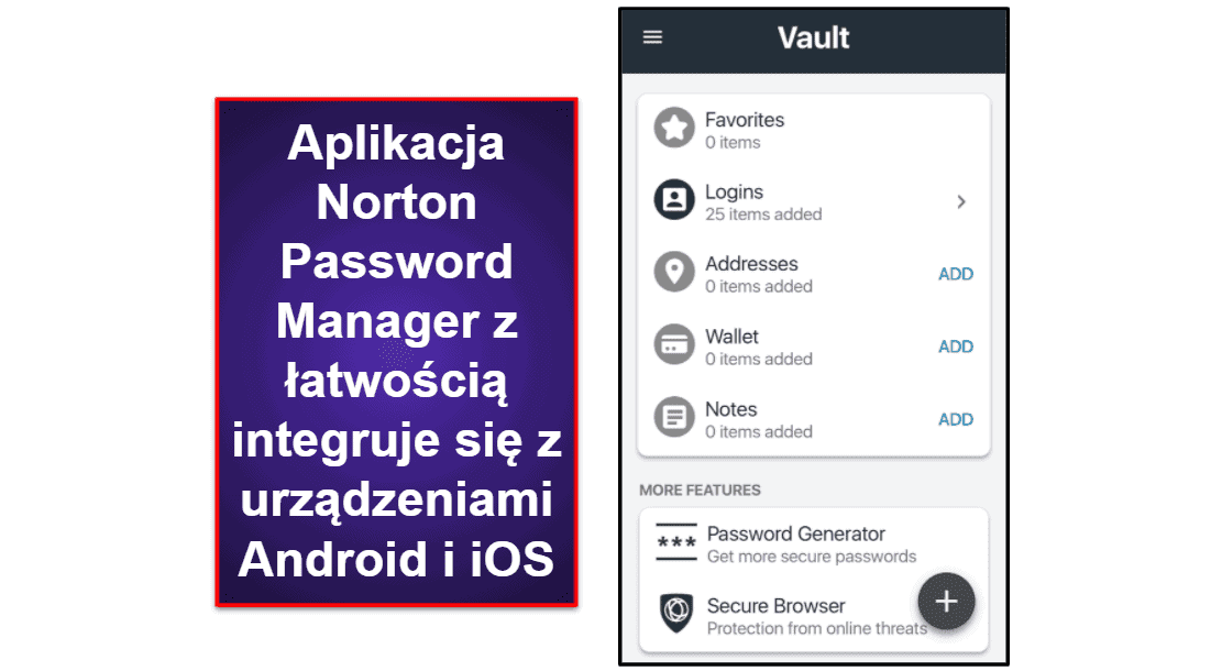 Aplikacja mobilna Norton Password Manager