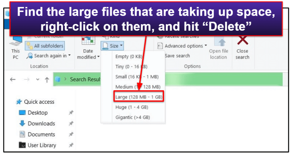 5. Delete Large Files (Manually and with Disk Cleanup)