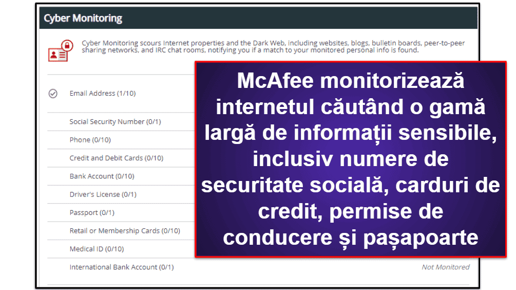 Funcții de securitate McAfee