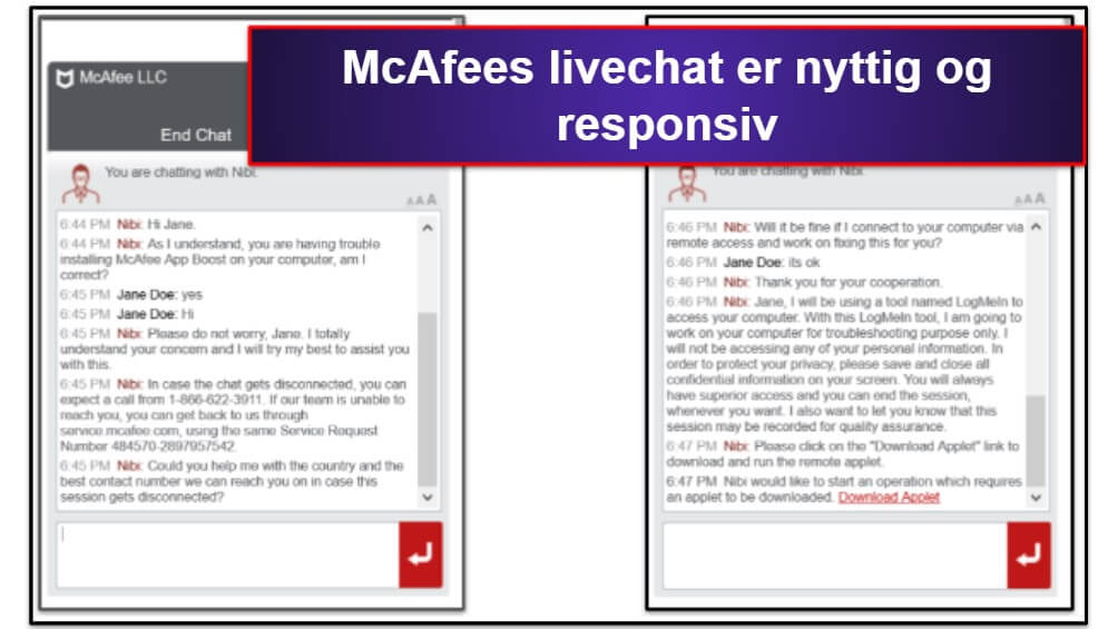 Kundeservice hos McAfee