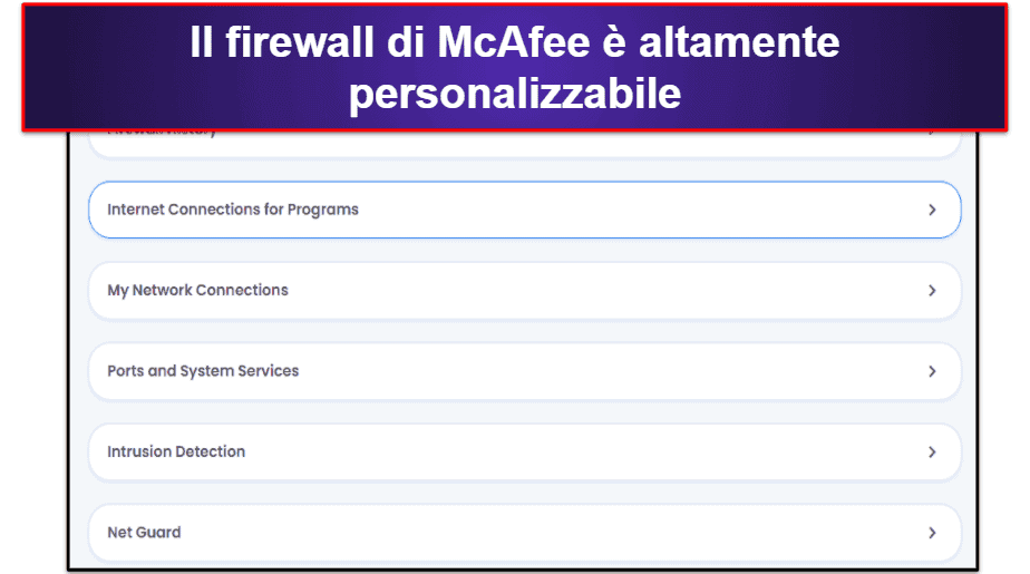 Le funzionalità di sicurezza di McAfee