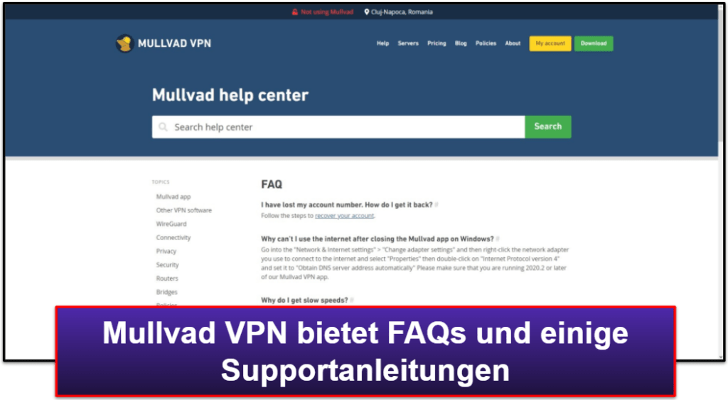 Mullvad VPN – Kundensupport