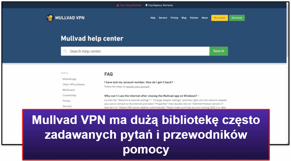 Obsługa klienta Mullvad VPN