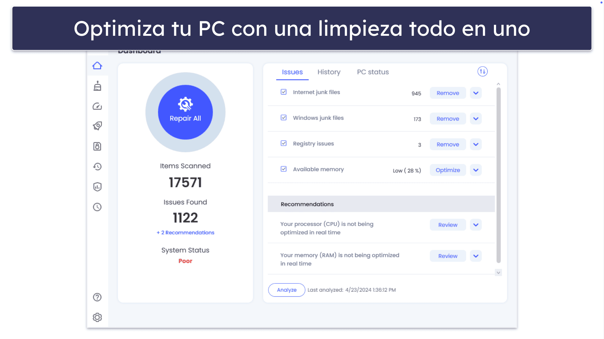 5. McAfee — herramientas de limpieza y aumento de velocidad aceptables