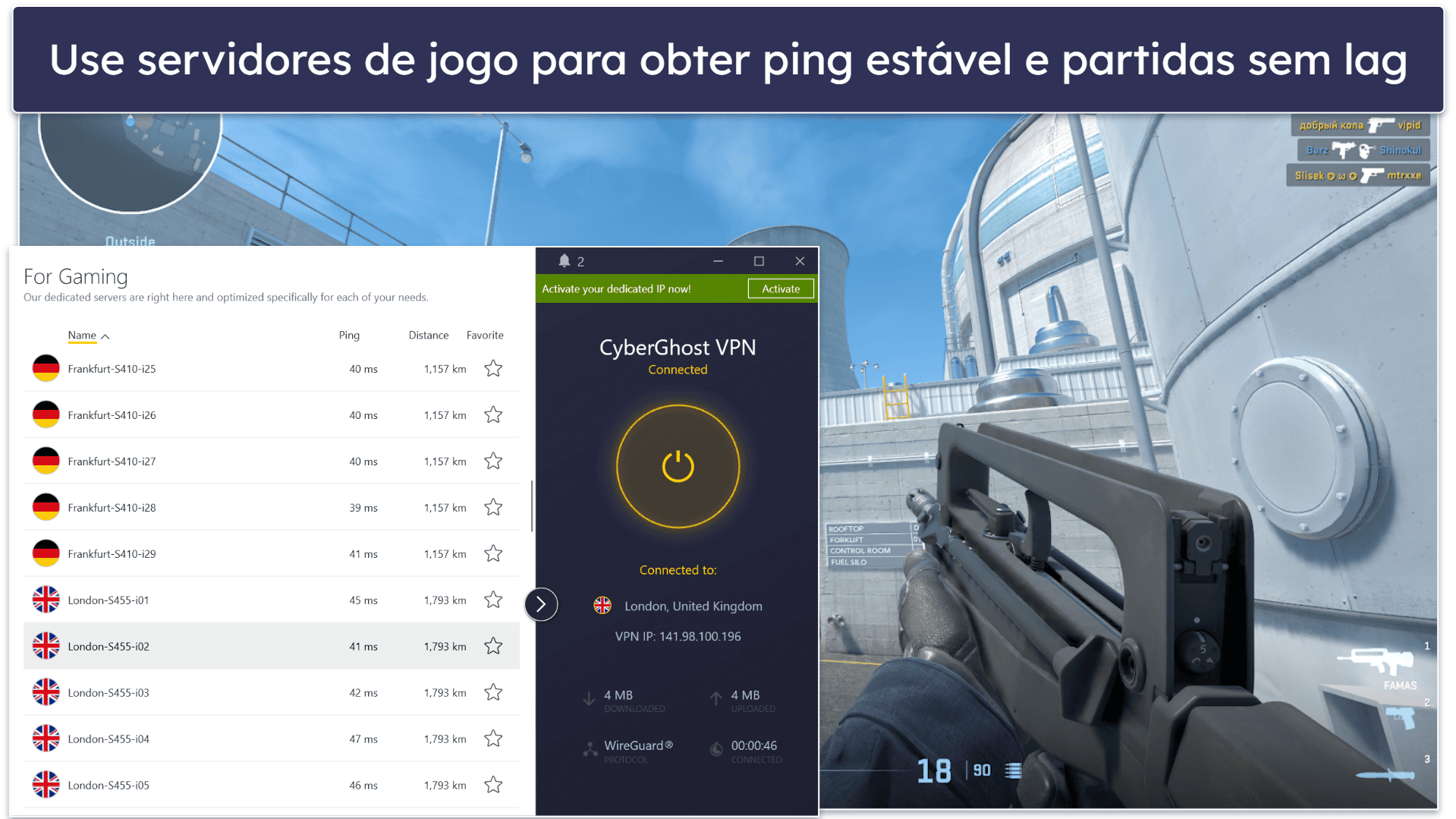 🥉 3. CyberGhost VPN — Servidores de jogo dedicados e ótima automação