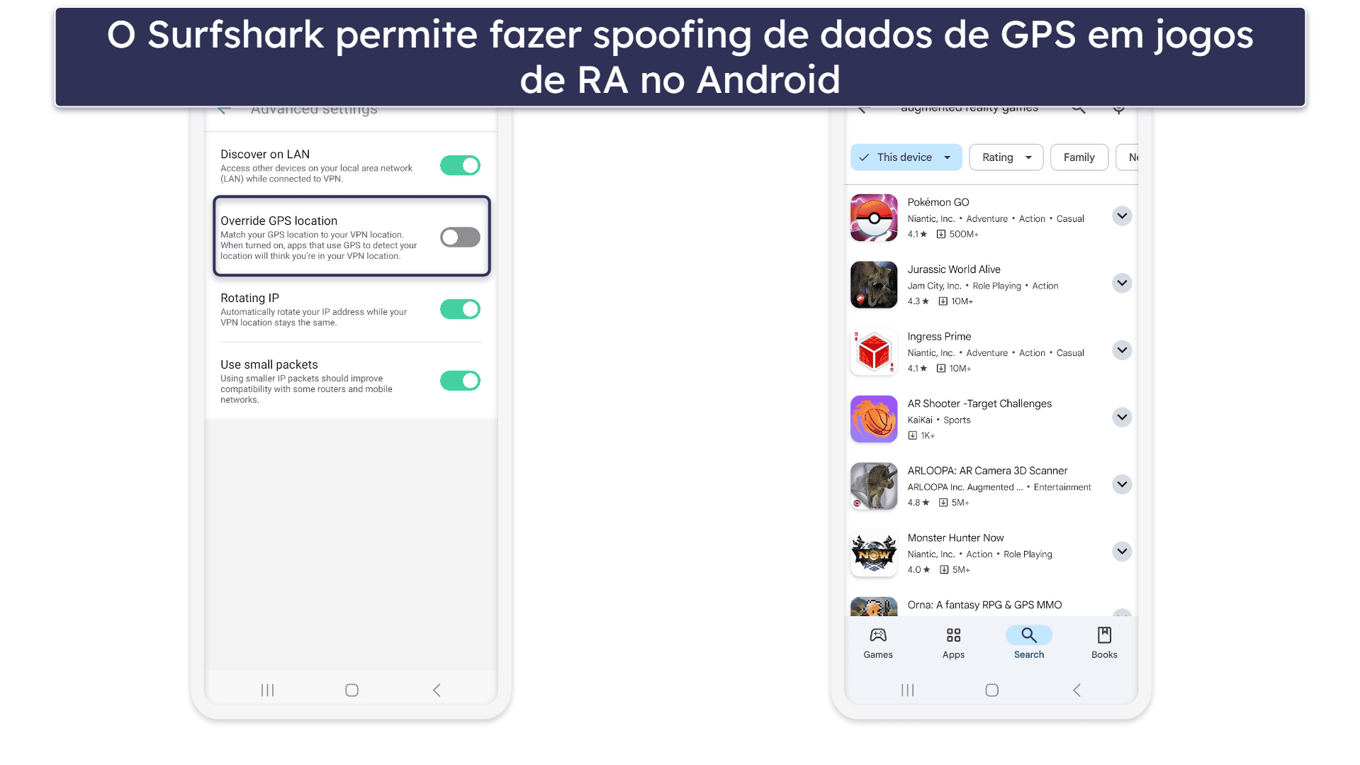 5. Surfshark — Ótimo para jogar jogos de realidade aumentada (RA) no Android
