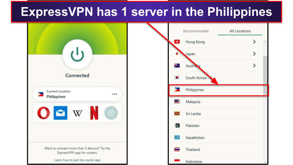 🥇1. ExpressVPN — Best VPN for Getting a Philippines IP Address