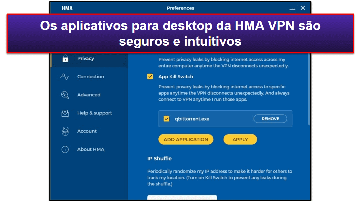 Facilidade de uso da HMA VPN: Aplicativos para celular e desktop