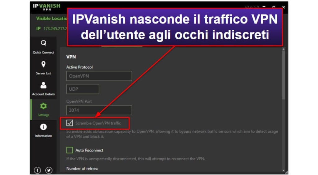 Funzionalità di IPVanish