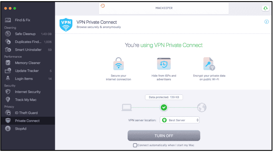 Bonus. MacKeeper — Good Mac Antivirus with a Basic VPN