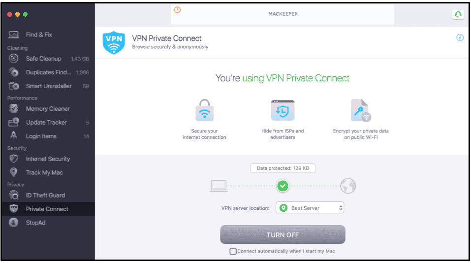 Bonus. MacKeeper – Godt Mac-antivirus med en grundlæggende VPN