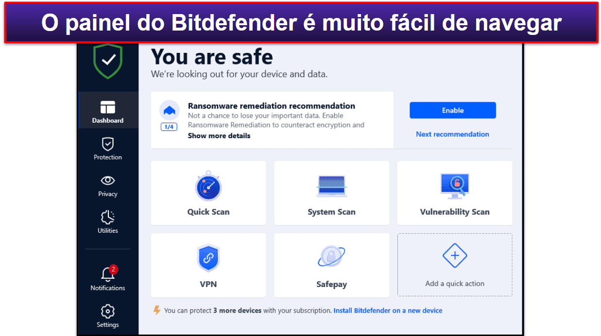 Facilidade de uso e configuração do Bitdefender