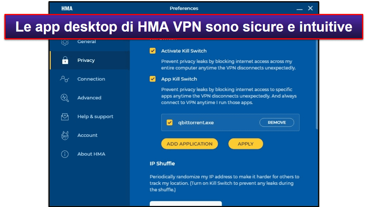 Facilità di utilizzo di HMA VPN: app mobile e desktop