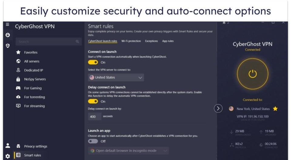 🥉 3. CyberGhost VPN — Customizable Desktop Apps With an Easy-Connect Feature