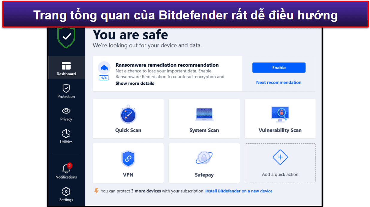 Tính dễ sử dụng và thiết lập của Bitdefender
