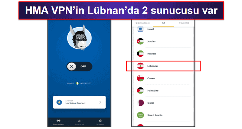 🥇1. HMA VPN – Lübnan IP Adresi Almak için En İyi VPN