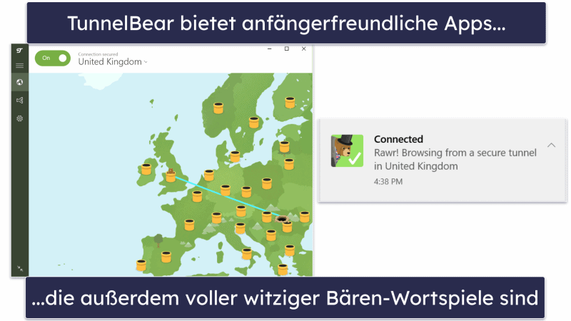 6. TunnelBear: Lustige und benutzerfreundliche Oberfläche