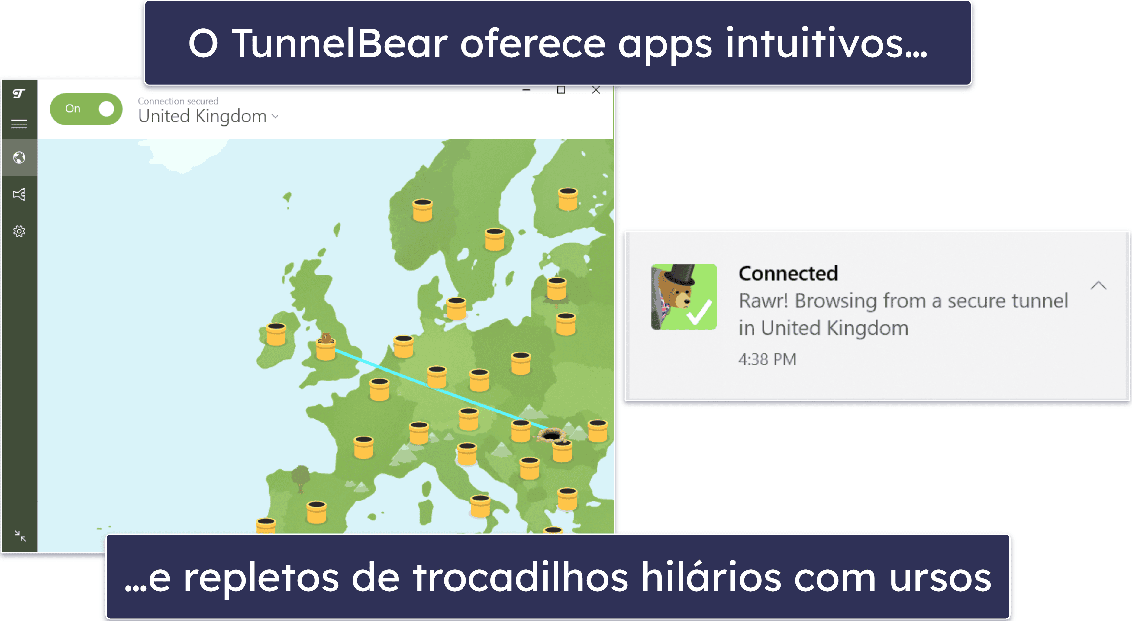 6. TunnelBear: Interface divertida e fácil de usar