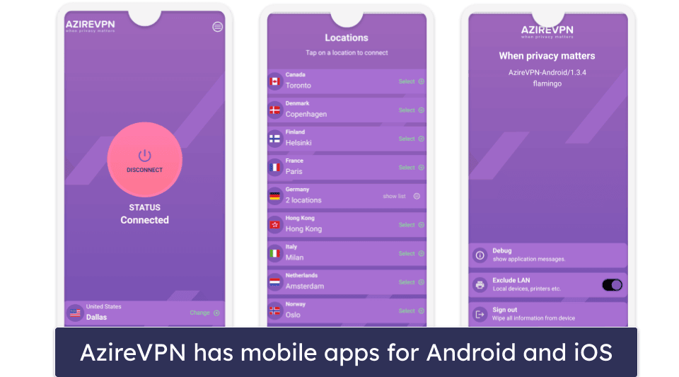 AzireVPN Ease of Use: Mobile &amp; Desktop Apps — Basic but Easy to Use