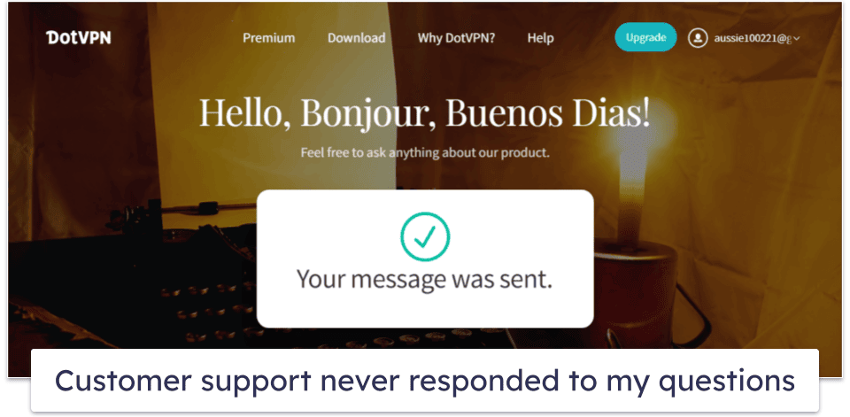 DotVPN Customer Support — Totally Unresponsive & Poor Website Info