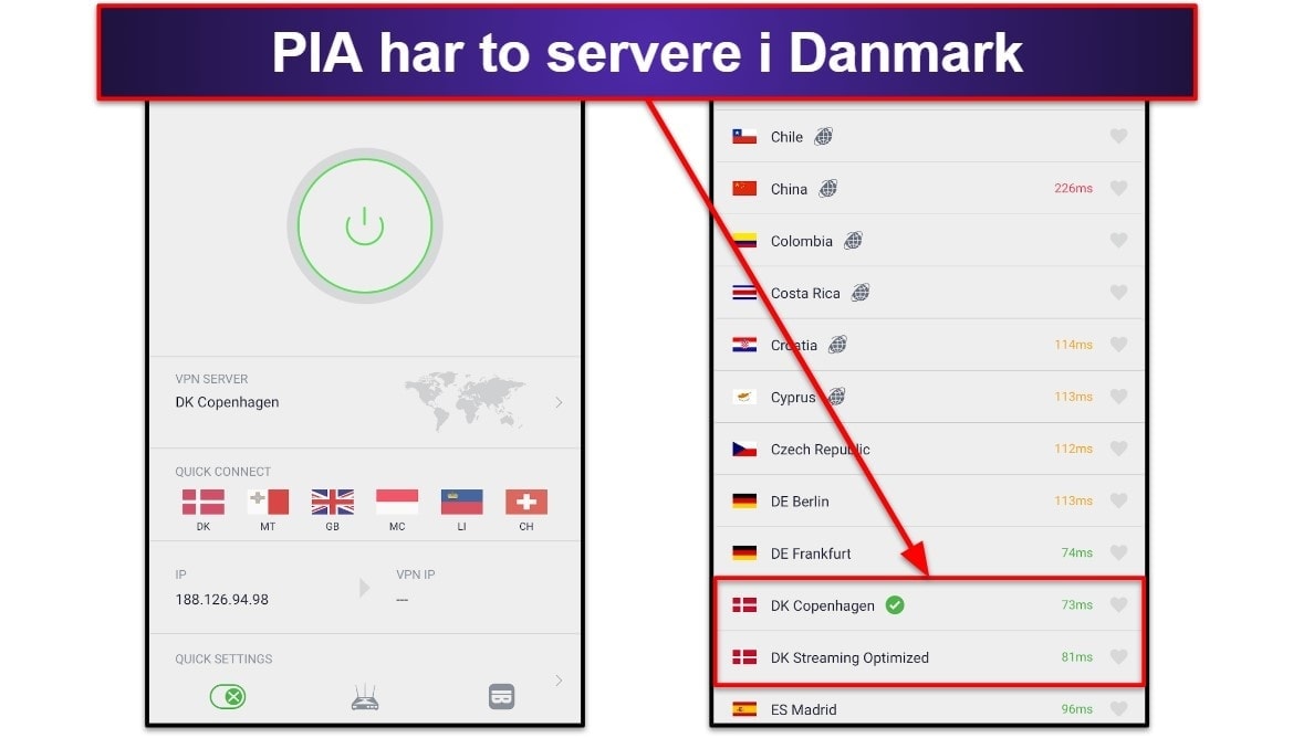 🥇1. Private Internet Access (PIA) – Bedste VPN til at få en dansk IP-adresse
