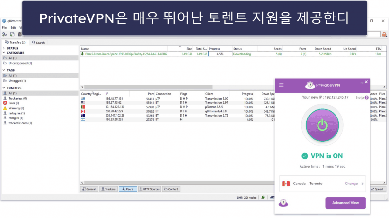 5. PrivateVPN : 토렌트를 위한 아주 저렴한 VPN
