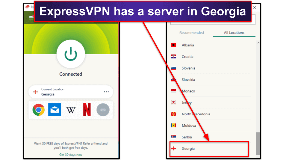 🥇 1. ExpressVPN – Best VPN for Getting a Georgia IP Address in 2023