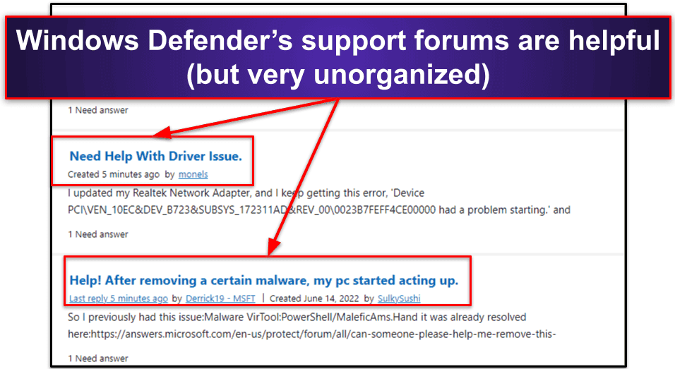 Windows Defender Customer Support