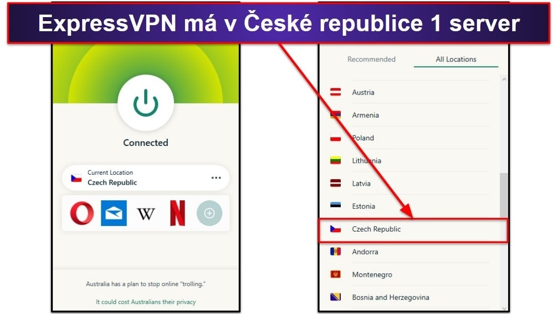 🥇1. ExpressVPN – nejlepší VPN pro získání české IP adresy