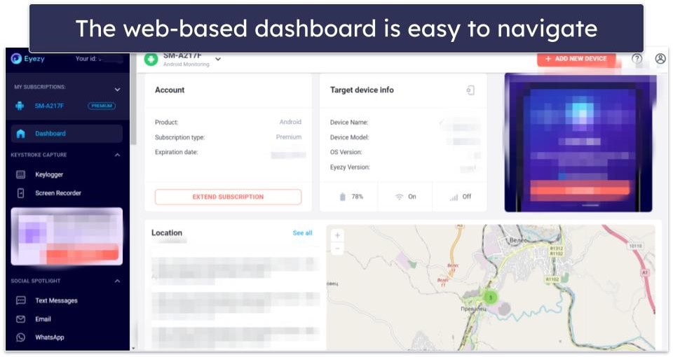 Eyezy Ease of Use — Well-Organized on Mobile & Web