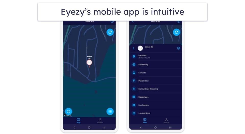 Eyezy Ease of Use — Well-Organized on Mobile & Web