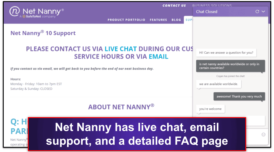 Servicio de asistencia al cliente de Net Nanny