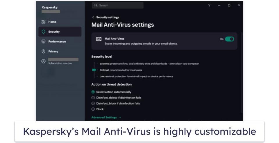 5. Kaspersky — Highly Customizable Email Scanning
