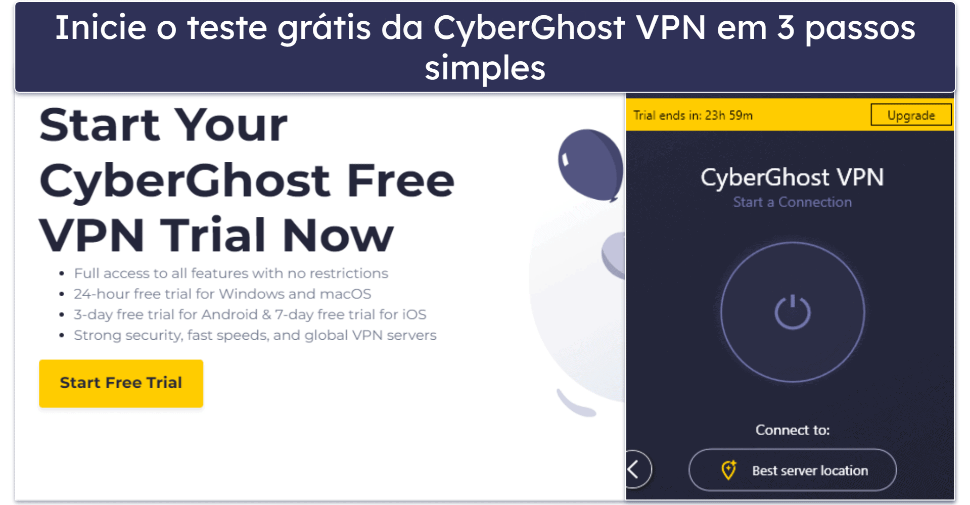 🥈 2. CyberGhost VPN — teste grátis de VPN por 24 horas com servidores dedicados para streaming e torrents