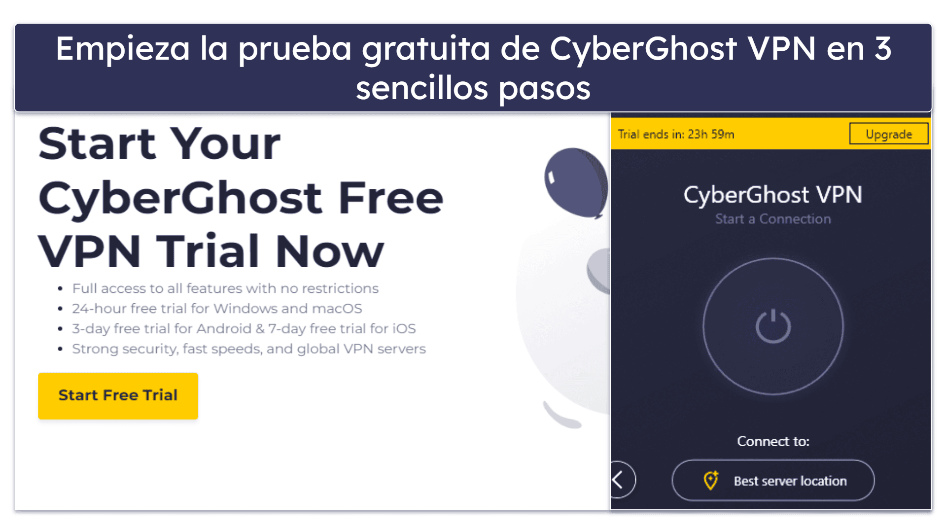 🥈 2. CyberGhost VPN: prueba la VPN gratis durante 24 horas con sus servidores dedicados para ver contenido en streaming y descargar torrents