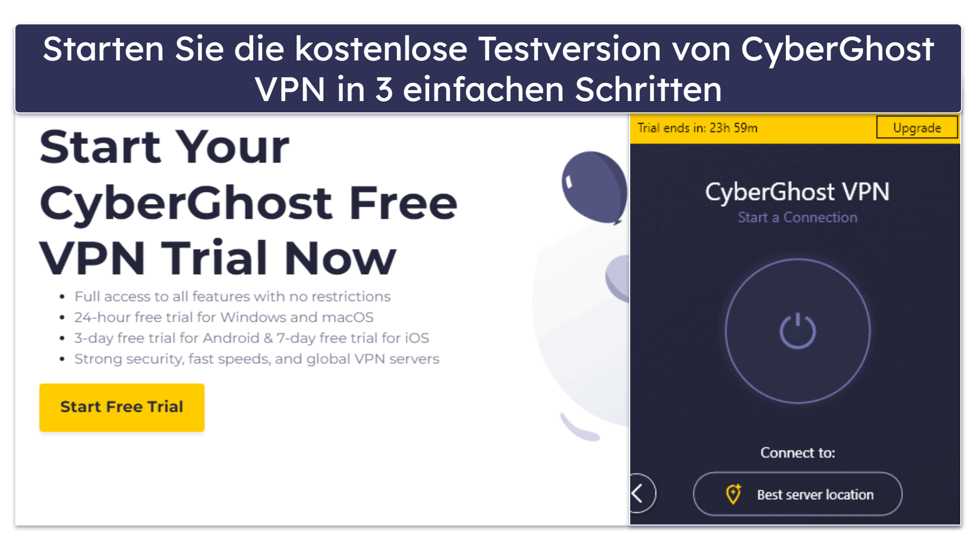 🥈 2. CyberGhost VPN — 24-Stunden-VPN-Testversion mit dedizierten Streaming- und Torrenting-Servern