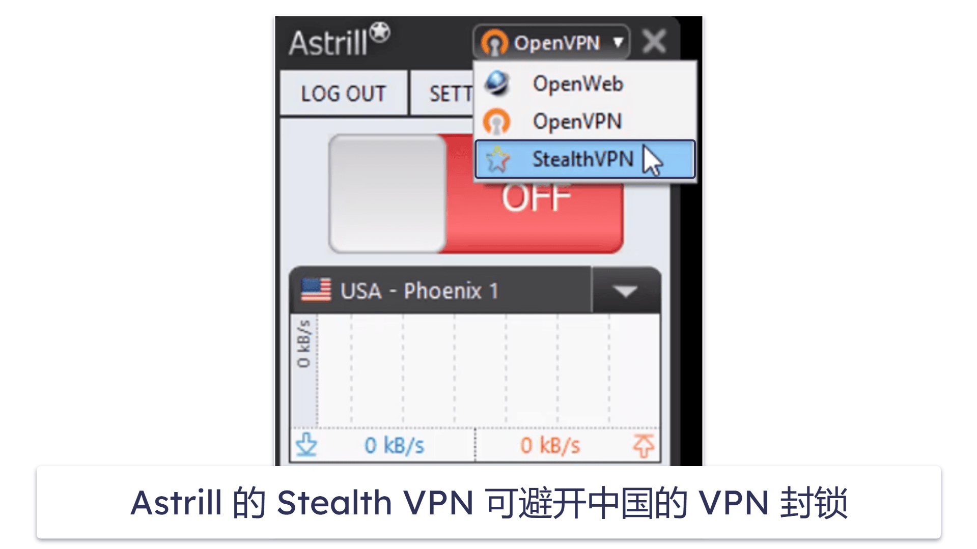 4. Astrill VPN:专为规避中国防火长城而设的 Stealth VPN 和智能模式