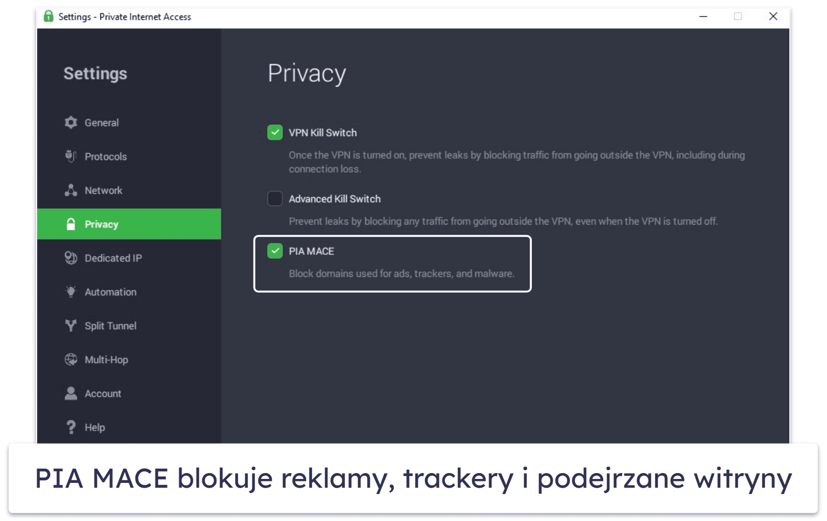 🥈2. Private Internet Access (PIA): Świetny miesięczny plan do surfowania i torrentowania
