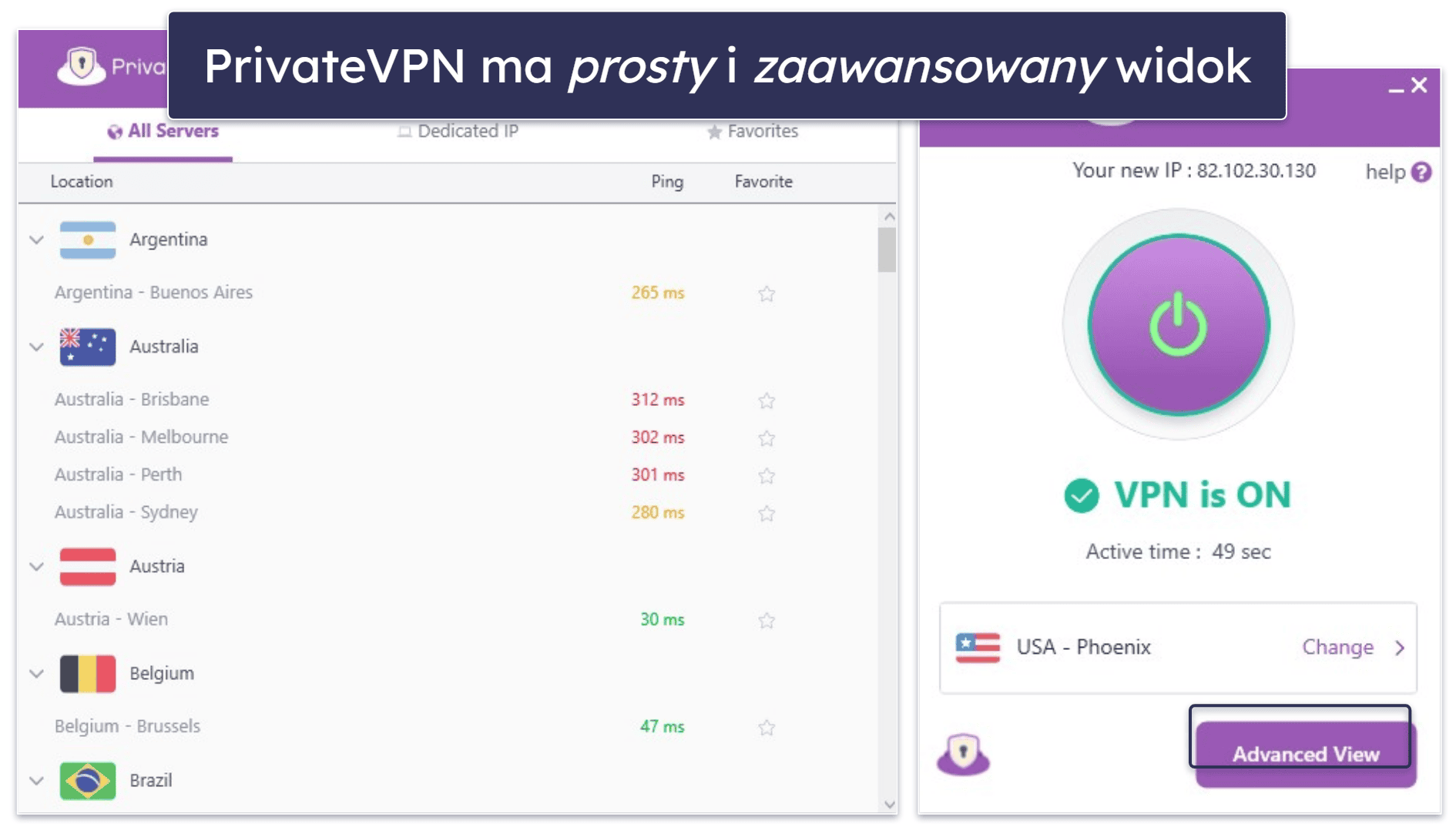 6. PrivateVPN: Bardzo intuicyjny (dobry dla nowych użytkowników)