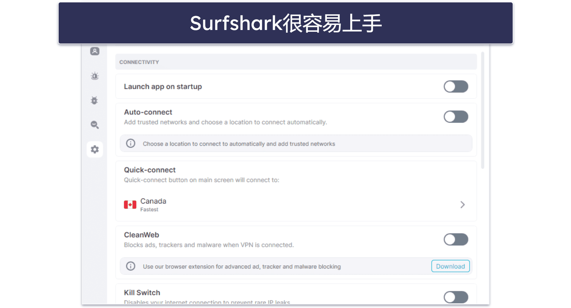 4. Surfshark：移动应用支持免费试用7天，对新手友好
