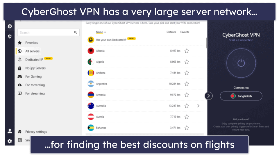 🥉3. CyberGhost VPN — Beginner-friendly VPN with Automatic Connections