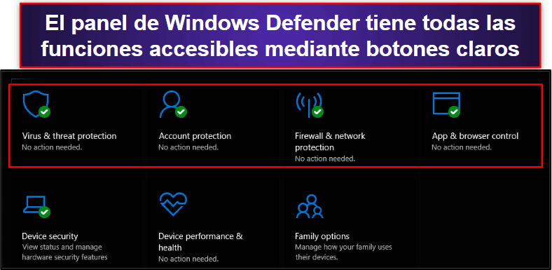 Facilidad de uso y configuración de Windows Defender