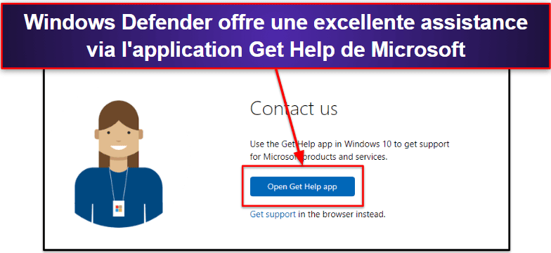 Assistance client de Windows Defender